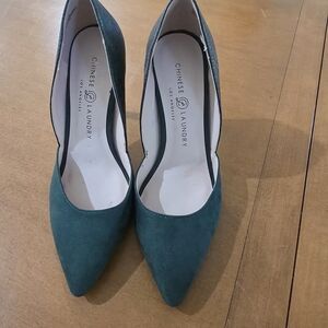 Chinese Laundry Teal Pointed-Toe Pumps — Deep Teal Suede